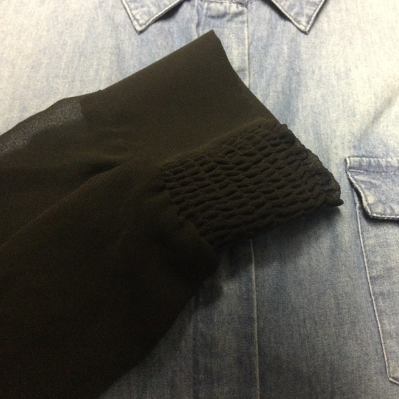 Denim Blouse with Sheer Black Sleeves - Picture 6 of 9